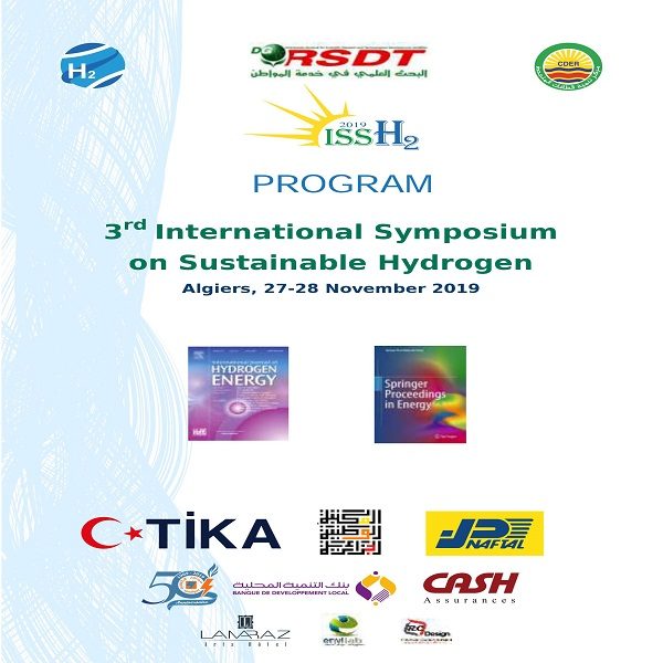 Le CDER Organise la troisième édition du Symposium International sur l’Hydrogène Durable les 27 et 28 Novembre 2019 à Alger.